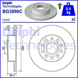 Диск тормозной задний 260X12 5 отверстий DELPHI BG3890C