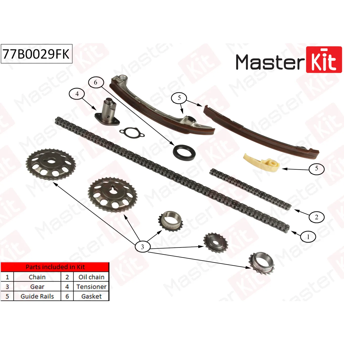 Комплект цепи ГРМ Toyota Avensis 2.0i/2.4i 16V 1AZFE/2AZFE 01-11 MASTERKIT 77B0029FK