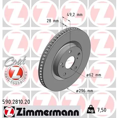 Диск тормозной вентилируемый ZIMMERMANN 590.2810.20