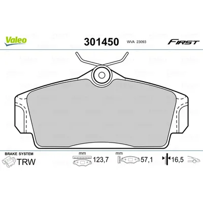 Колодки тормозные передние VALEO 301 450