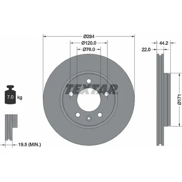 Диск тормозной задний с покрытием PRO VW T5/MULTIVAN 03-> /VENT D=294MM TEXTAR 92121403