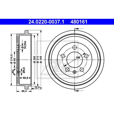 Барабан тормозной VW Polo/SKODA Fabia/AUDI A2/SEAT Ibiza/Cordoba ATE 24.0220-0037.1
