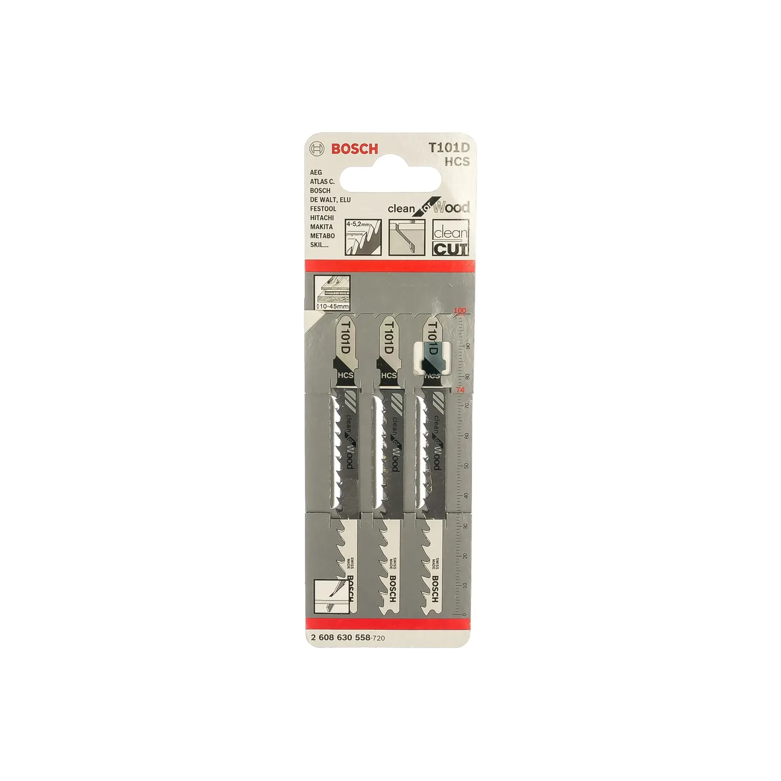 Лобзиковые пилки 3 T 101 D Clean for Wood, HCS BOSCH 2608630558