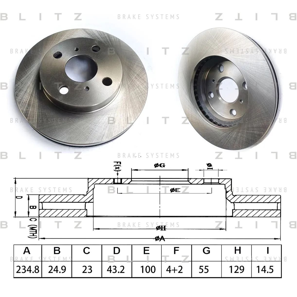 Диск тормозной передний вентилируемый TOYOTA PROBOX/SUCCEED 02-> BLITZ BS0713