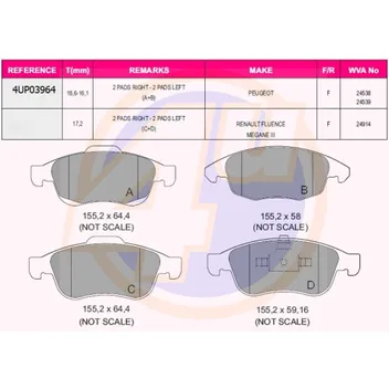 КОЛОДКИ ПЕР CIT BERLINGO/PGT PARTNER/CIT C4 PICASSO 1.6/1.8 HDI 07- 4U 4UP03964