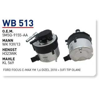 Фильтр топливный VOLVO C30, S40, V50; FORD C-MAX, FOCUS I WUNDER FILTER WB513
