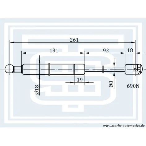 Амортизатор багажника VW VENTO --09.98 L261mm / 690N STARKE 183-155