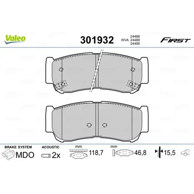 Колодки тормозные задние VALEO 301 932