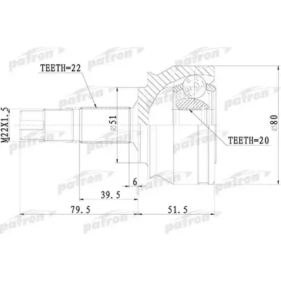 ШРУС наружный 22x51x20 FIAT: BRAVO 1.2 98-, LANCIA Y (8 PATRON PCV1073