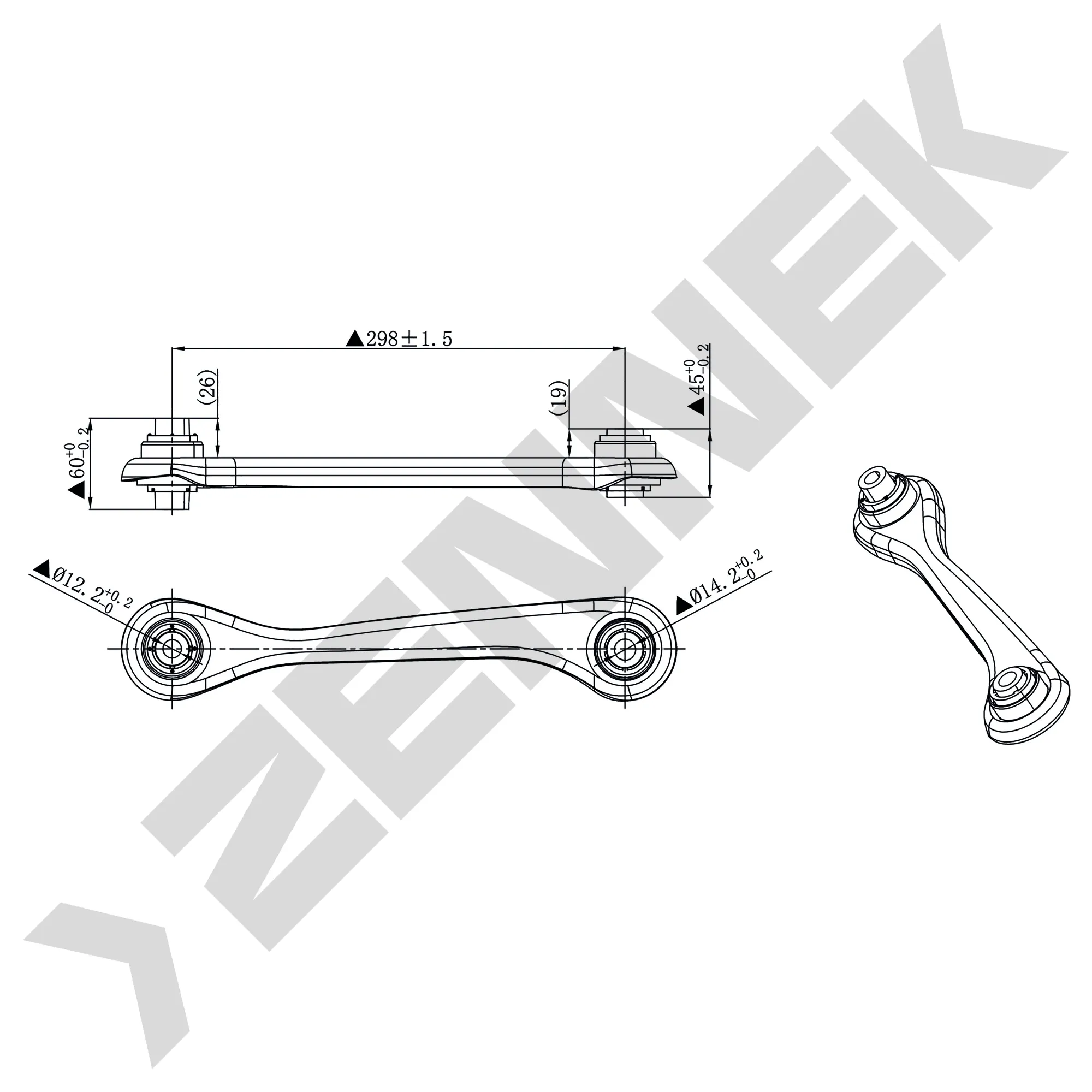 Рычаг задний нижний правый AUDI A3, VW GOLF 5/PASSAT B6/TOURAN 03 ZENNEK DCA0099