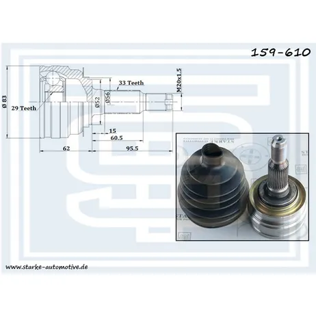ШРУС DAEWOO ESPERO / LANOS / NUBIRA 02.95-- без ABS STARKE 159-610