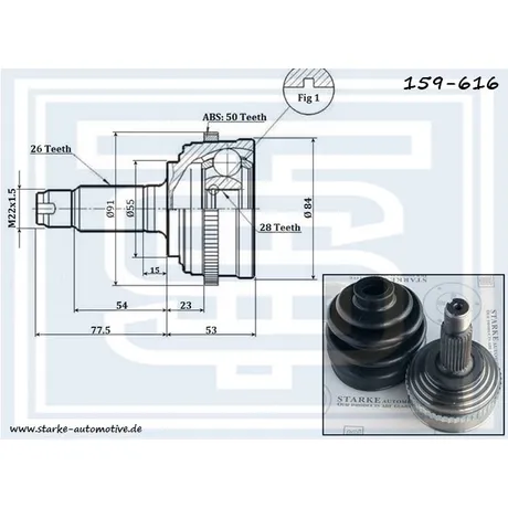 ШРУС HONDA CIVIC VI (EJ/EK) 1,4-1,6i 11.95--02.2001 с ABS STARKE 159-616