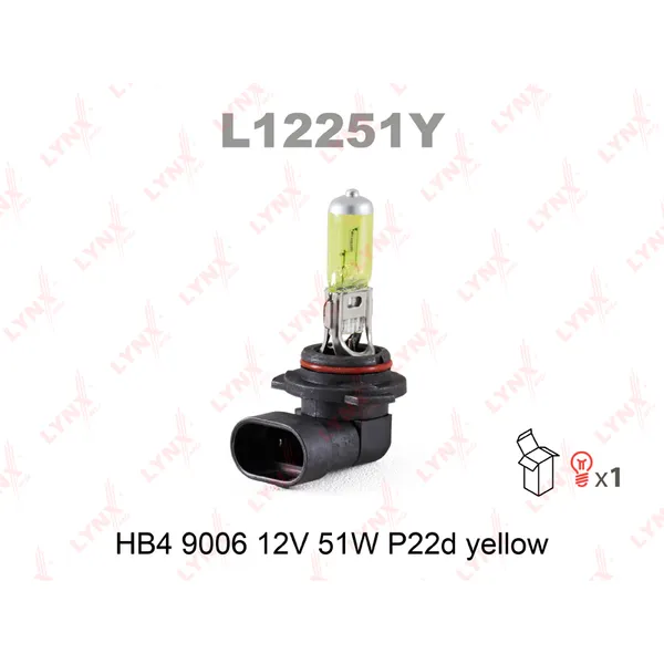 Лампа 12V HB4 51W P22d LYNXauto Yellow 1 шт. картон L12251Y