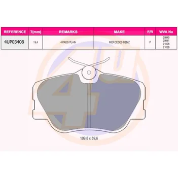Колодки передние MER W124 2.0/2.2/3.0/2.0-3.0TD 84-93 4U 4UP03408