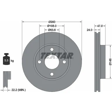 Диск тормозной передний с покрытием PRO FORD/FORD AUSTRALIA/FORD USA/MERCURY TEXTAR 92063503