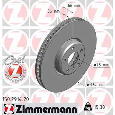 Диск тормозной передний левый BMW 5 (F07, F11, F10, F18)/ 7 (F01, F02, F03, F04) 09> ZIMMERMANN 150.2914.20