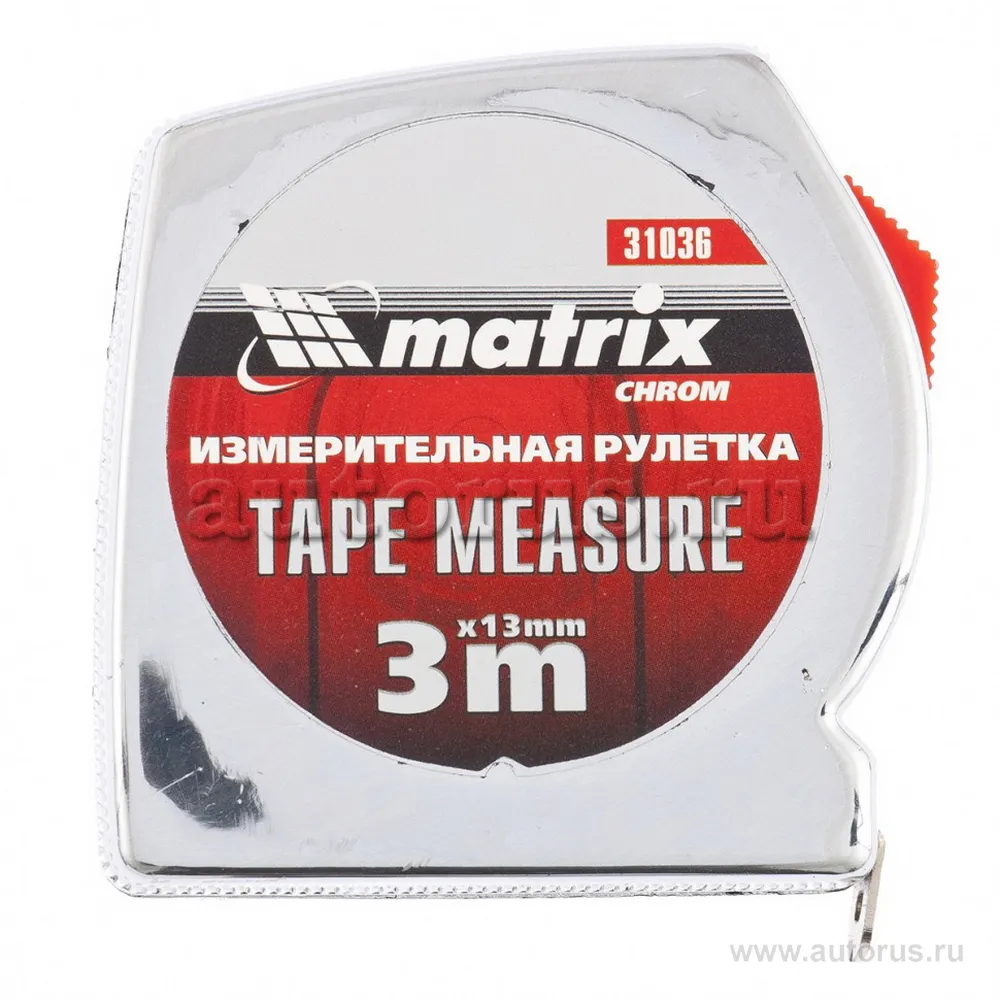 Рулетка Chrom, 3 м x13 мм, хромированный корпус MATRIX 31036