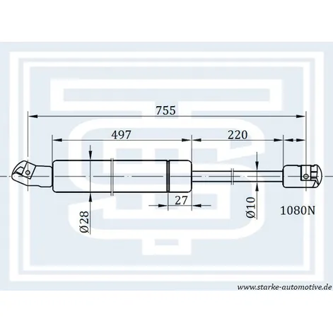 Амортизатор багажника VW T-5 --08.2015 L755mm / 1080N STARKE 183-082
