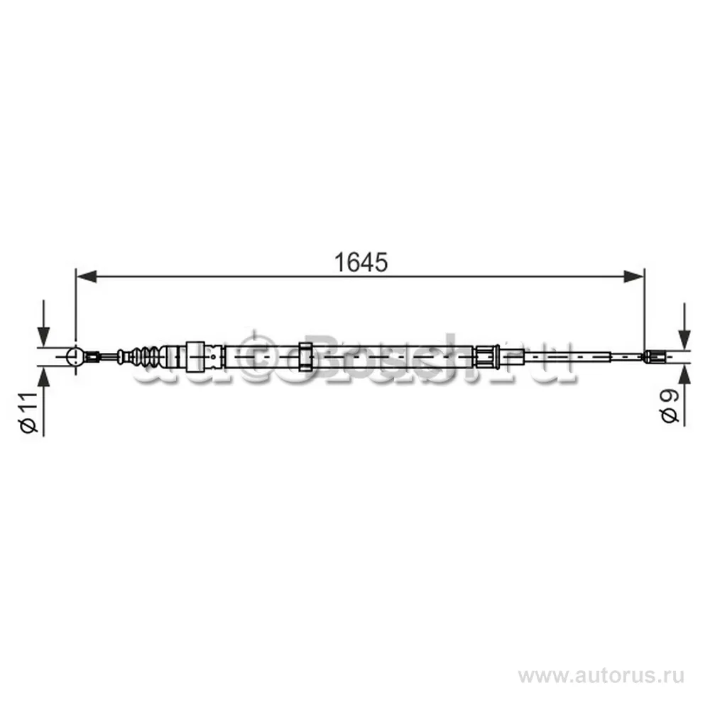 Трос стояночного тормоза VW Polo (01-09) левый/правый (Код PR 1JB,1KD,1KS,1645мм) BOSCH BOSCH 1987482191