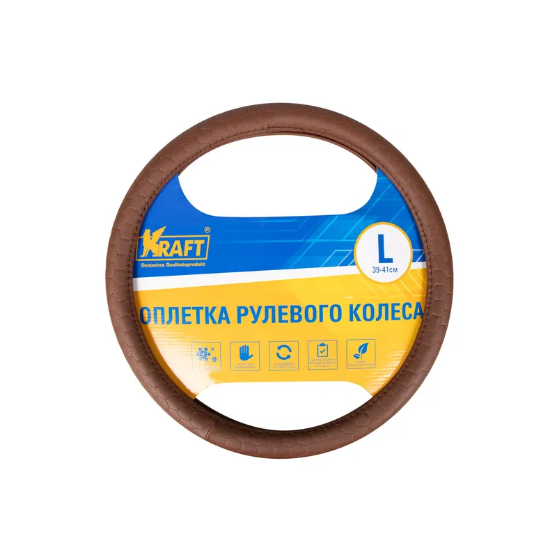 Оплетка иск. кожа с тиснением, коричневая, 40 см / L KRAFT KT 800310