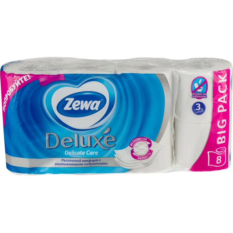 Бумага туалетная Zewa Deluxe 3сл бел 100цел втул 20,7м 150л 8рул/уп 5366 311378