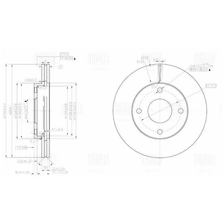 Диск тормозной передний для а/м CHERY BONUS (11-)/CHERY VERY (11-) D=256 TRIALLI DF 051314