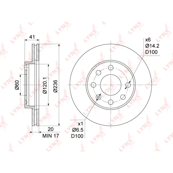 Диск тормозной OPEL ASTRA F 1.4-1.7D 91-98 / CORSA A/B 1.2-1.7D > LYNXAUTO BN-1120