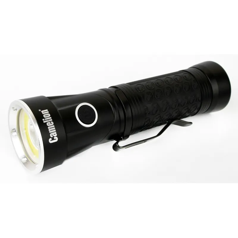 Фонарь, черный, LED 3W+3W COB+red , 4 реж. 3XLR03 в компл., алюм.,откр. блис Camelion LED51519