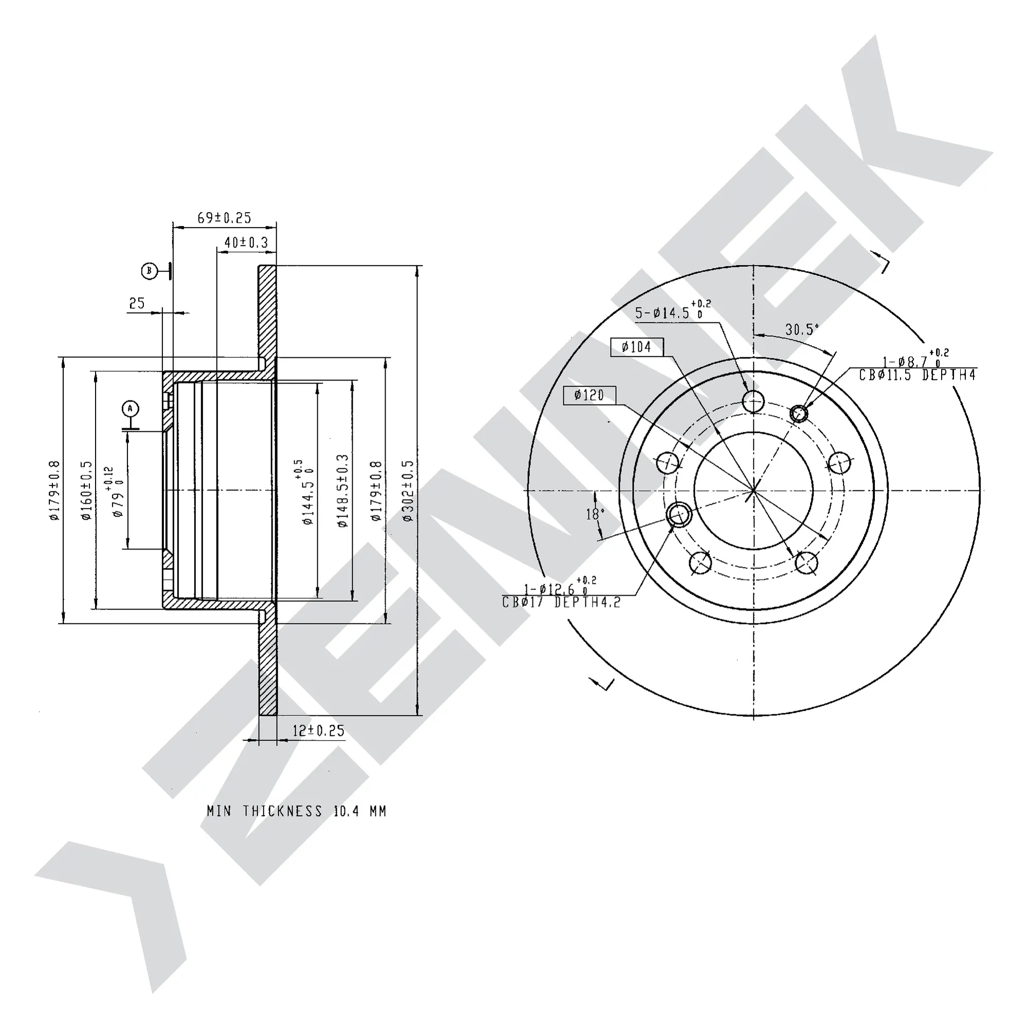 Диск тормозной передний BMW 5 E34 87-96 (2 шт) ZENNEK DBD0207