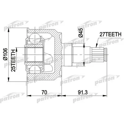 ШРУС внутр к-кт [A:27, B:25, D:106] Не подходит для пол PATRON PCV4003