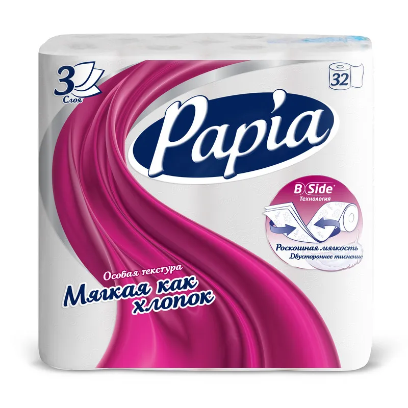 Бумага туалетная Papia 3сл бел 100цел втул 16,8м 140л 32рул/уп 694879