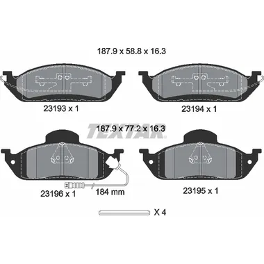 Колодки передние с противошумной пластиной Q+ MB W163 2.3-3.5 TEXTAR 2319303