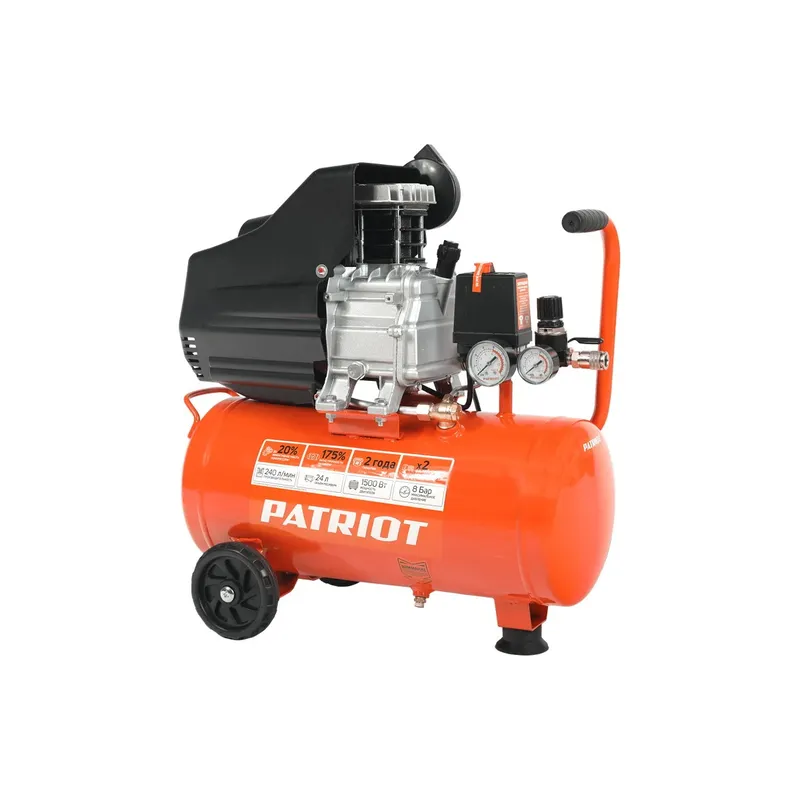 Компрессор пневматический 220В 1.5кВт 8атм. 240л/мин. ресивер-24л PATRIOT PATRIOT 525306365