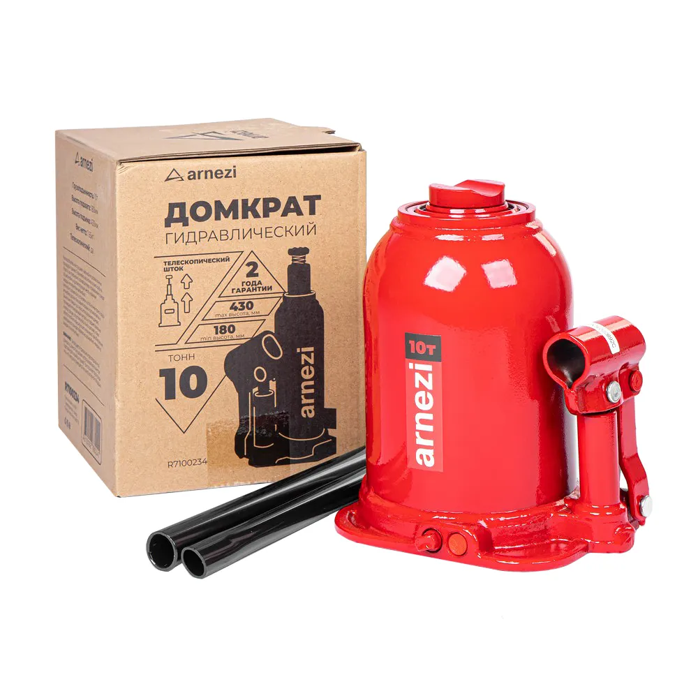 Домкрат гидравлический бутылочный двухштоковый 10т 180-430мм ARNEZI R7100234