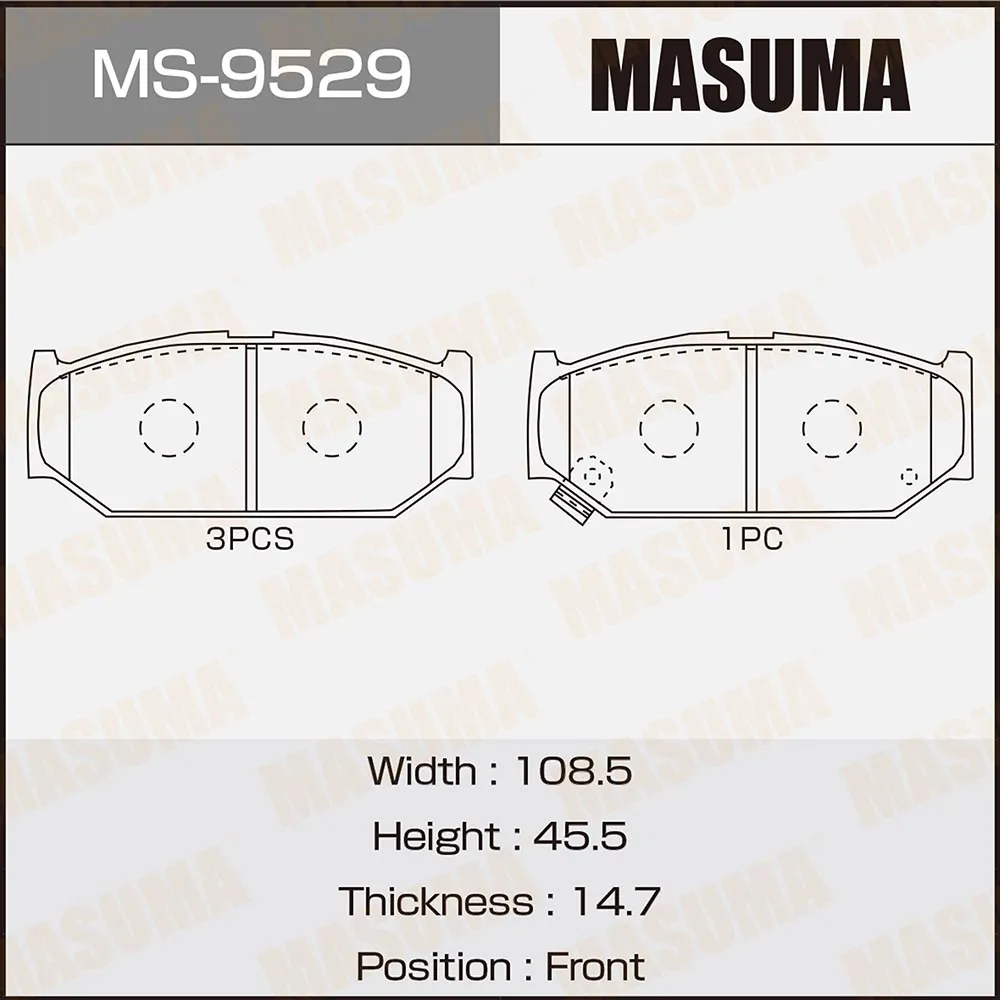 _колодки дисковые передние Suzuki Alto 94-02/Swift, Subaru Justy 4WD 1.0-1.6 84-02 MASUMA MS-9529