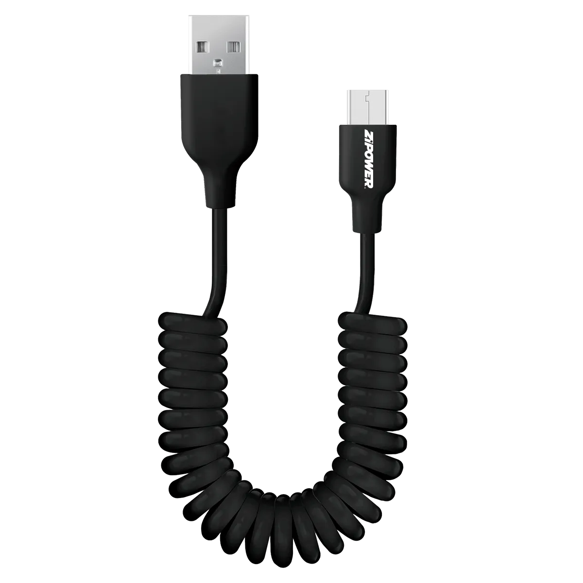 Спиральный USB кабель Type-A Micro USB, 3 A быстрая зарядка, 1 м, передача данных 480 Мбит/с, черный ZIPOWER PM6735