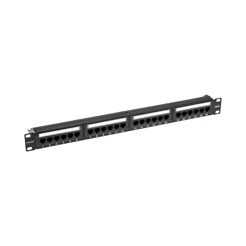 Панель коммутационная с кабельным органайзером 19, 1U, 24 порта, RJ-45, CAT 6, UTP PRO REXANT 02-0231