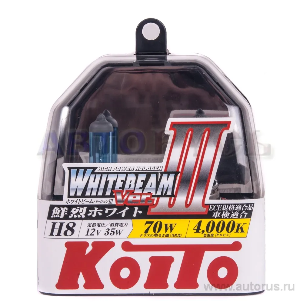 Лампа 12V H8 35W PGJ19-1 4000K KOITO Whitebeam 2 шт. DUOBOX P0758W