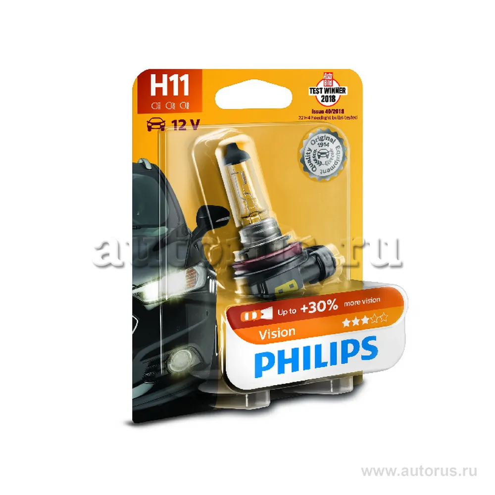 Лампа 12V H11 55W +30% PHILIPS Vision 1 шт. картон 12362PRB1