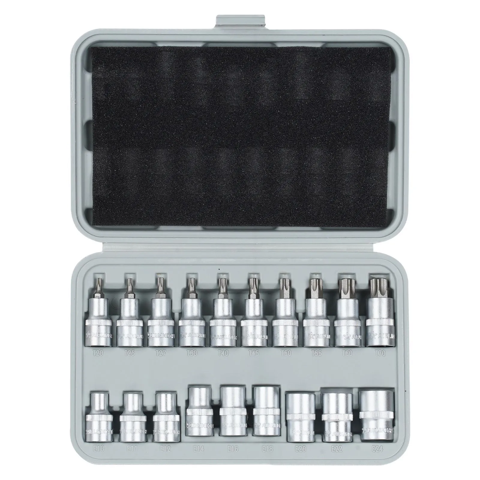 Набор головок 1/2 TORX 9пр. (E10-E24) и головок со вставками, L=55мм, 10пр. (T20-T70), кейс AIRLINE AT-BS-33