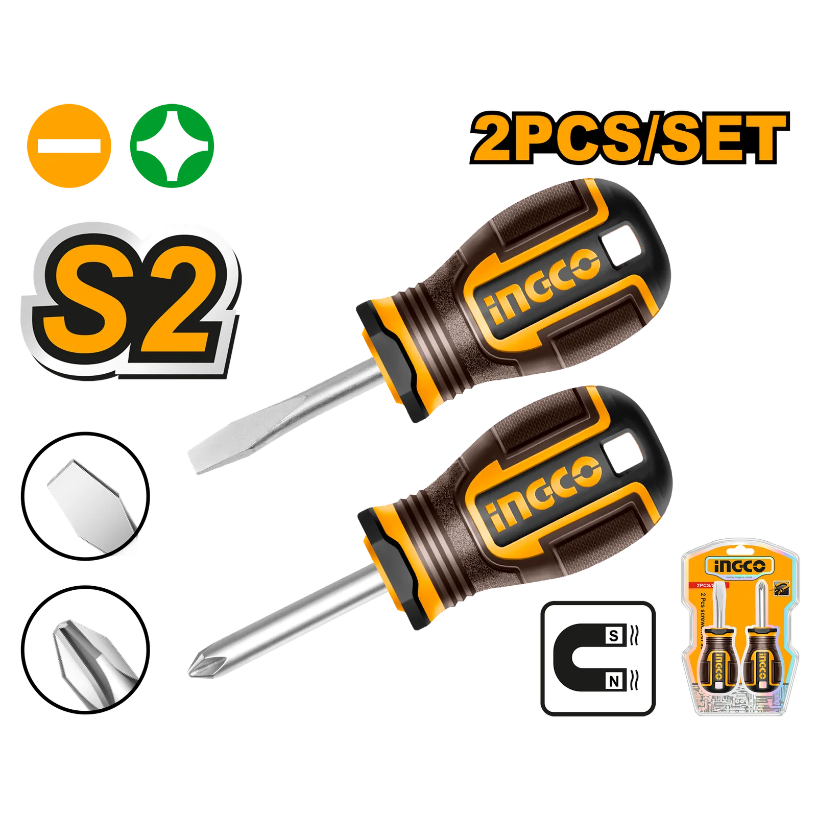 Набор отверток 38 мм PH2+SL6.5 (12/72) INDUSTRIAL INGCO HKSDS2228