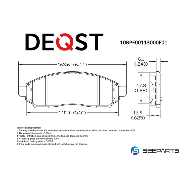 Колодки тормозные, передние MITSUBISHI PAJERO SPORT/MONTERO SPORT 08>/L200 05> DEQST 10BPF00113000