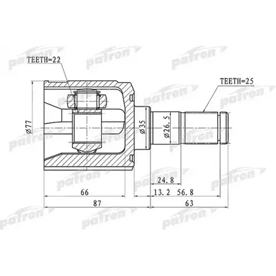 ШРУС внутренний 22x35x25 HYUNDAI GETZ 02-11, ACCENT/VER PATRON PCV1003