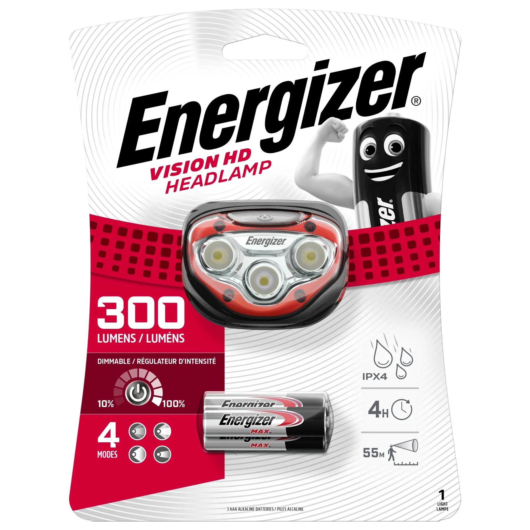 Фонарь налобн.черн.HL Vision HD 3xAAA, tray, 4 реж, блистер Energizer E300280503