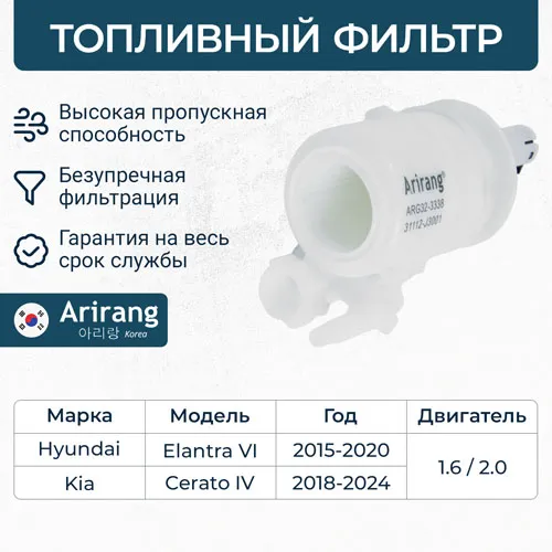 Фильтр топливный Hyundai (Elantra 15-,17-, I30 17-), Kia (Cadenza 1 ARIRANG ARG323338