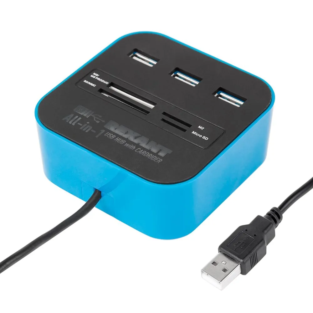 Разветвитель USB на 3 порта+картридер (все в одном) черный REXANT 18-4121