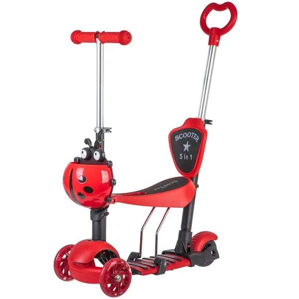 Самокат 3-х колесный 120/80 мм Кикборд детский Disco-kids Saddle PRO пластиковый трансформер 25 кг красный 120SB.DISCOKIDS.RD9