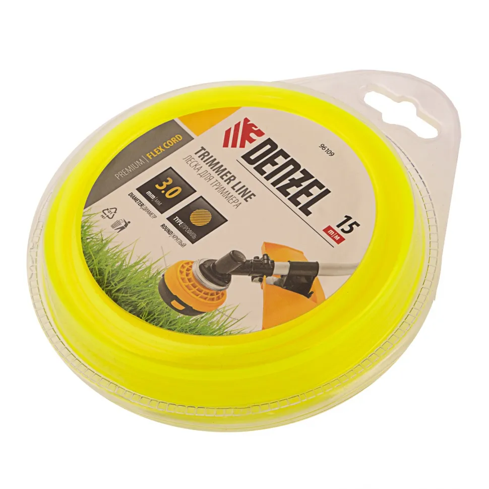 Леска для триммера, круглая 3 мм x15 м, блистер Flexcord Denzel 96109
