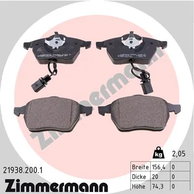 Колодки торм.пер. Audi A4, A6, VW Passat, Skoda ZIMMERMANN 21938.200.1