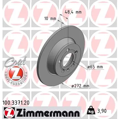 Диск тормозной задний невентилируемый AUDI A1 15-18 1.0 1.8 TFSI ZIMMERMANN 100337120